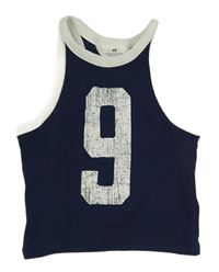 Tmavomodrý žebrovaný crop top s číslem H&M