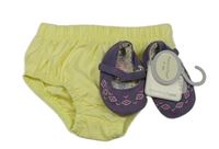 2set - Žluté kalhotky na plenku + fialové capáčky s výšivkami vel. 16/17