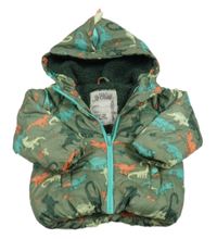 Khaki šusťáková zimní bunda s dinosaury a kapucí M&S