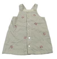 Světlešedé manšestrové podšité propínací šaty s výšivkami květů C&A