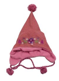 Tmavorůžová melírovaná čepice s domkem a srnkami
