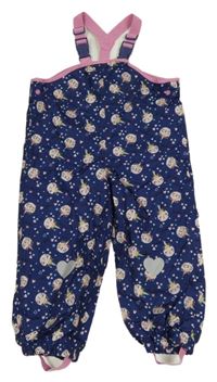 Tmavomodré šusťákové zateplené laclové kalhoty s kočkami Impidimpi