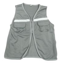 Šedá propínací vesta s pruhem a kapsami Shein