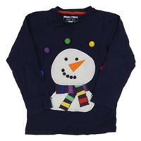 Tmavomodré triko se sněhulákem a bambulemi Next