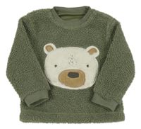 Khaki huňatá podšitá mikina s medvědem Nutmeg