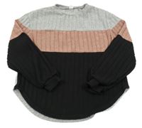 Šedo-starorůžovo-černá žebrovaná úpletová mikina Shein