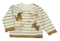 Krémovo-hnědý pruhovaný svetr se psy Nutmeg