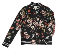 Černá květovaná propínací mikina