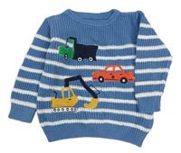 Modro-bílý pruhovaný svetr s auty Nutmeg