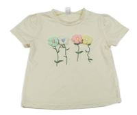Krémové tričko s květinami