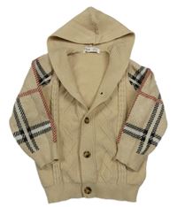 Béžovo-kostkovaný propínací svetr s kapucí Shein