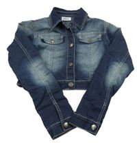 Tmavomodrá riflová crop bunda