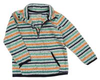 Šedo-zeleno-neonově oranžová pruhovaná fleecová mikina F&F