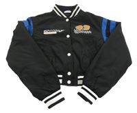 Černý šusťákový zateplený crop bomber s číslem a pruhy H&M