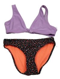 Levandulovo-černé dvoudílné plavky s puntíky