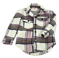 Bílo-tmavomodro-růžová kostkovaná košilová bunda Vingino