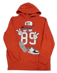 Červená mikina s kšiltovkou a kapucí C&A