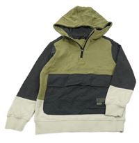 Khaki-antracitovo-béžová mikina s kapsou a kapucí George