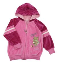 Růžovo-fuchsiová sametová propínací mikina s veverkou a kapucí