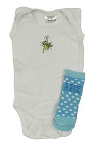 2set - Bílé body s hmyzem + modré puntíkaté ponožky s nápisem