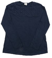 Tmavomodré triko s krajkou Zara