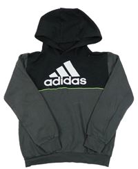 Tmavošedo-černá mikina s logem a kapucí Adidas