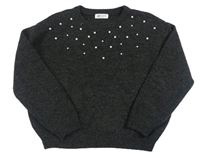 Tmavošedý svetr s perličkami H&M