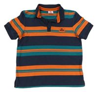 Tmavomodro-zeleno-oranžové pruhované polo tričko Lonsdale