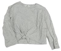 Šedé melírované crop triko s uzlem H&M