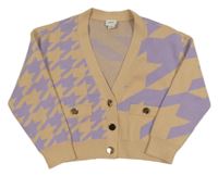 Béžovo-fialový vzorovaný propínací crop lehký svetr River Island