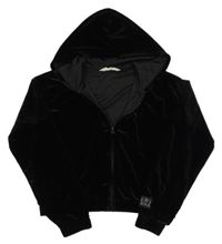 Černá sametová propínací crop mikina s kapucí H&M