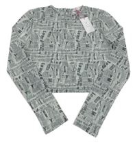 Nové - Šedé šifonové crop triko s nápisy Matalan