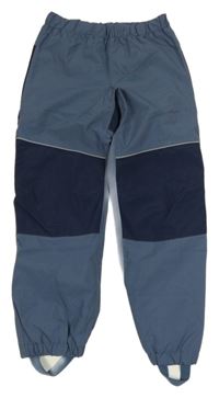 Modro-tmavomodré šusťákové podšité kalhoty 