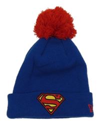 Modrá pletená čepice s červenou bambulí - Superman