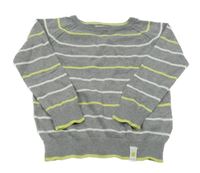 Šedo-zeleno-bílý pruhovaný lehký svetr Vertbaudet