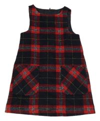 Tmavomodro-červené kostkované vlněné šaty s kapsami St. Bernard