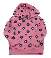 Růžová fleecová mikina s tmavomodrými kvítky a kapucí George