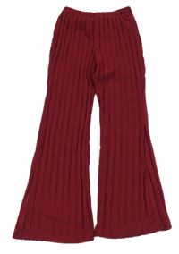 Rubínové úpletové žebrované flare kalhoty shein
