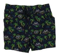 Tmavomodré plátěné kraťasy s palmami M&Co.
