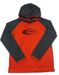 Červeno-tmavošedé sportovní funkční triko s kapucí a potiskem Crane