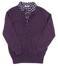 Fialový melírovaný svetr s košilovým límcem M&Co.