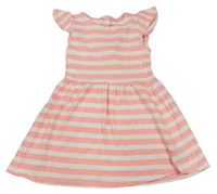 Smetanovo-neonově růžové pruhované bavlněné šaty Mothercare