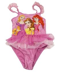 Růžové jednodílné plavky s tylem a Disney princeznami Disney