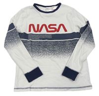 Bílo-tmavomodré triko se skvrnami a nápisem NASA H&M