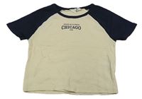 Bílo-tmavomodré crop tričko s nápisem H&M