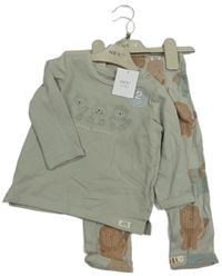 2set - Zelené triko se zvířátky + zelené žebrované tepláky se zvířátky Next