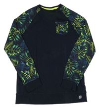 Tmavomodro-zelené mikinotriko s listy WE