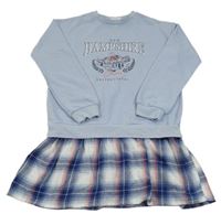 Modro-bílo-růžové teplákové šaty s nápisy a kostkovanou sukní Primark