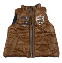 Hnědá šusťáková zateplená vesta s letadlem Pusblu
