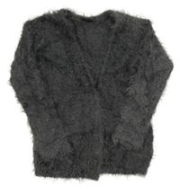 Tmavošedý chlupatý svetrový cardigan Page one young